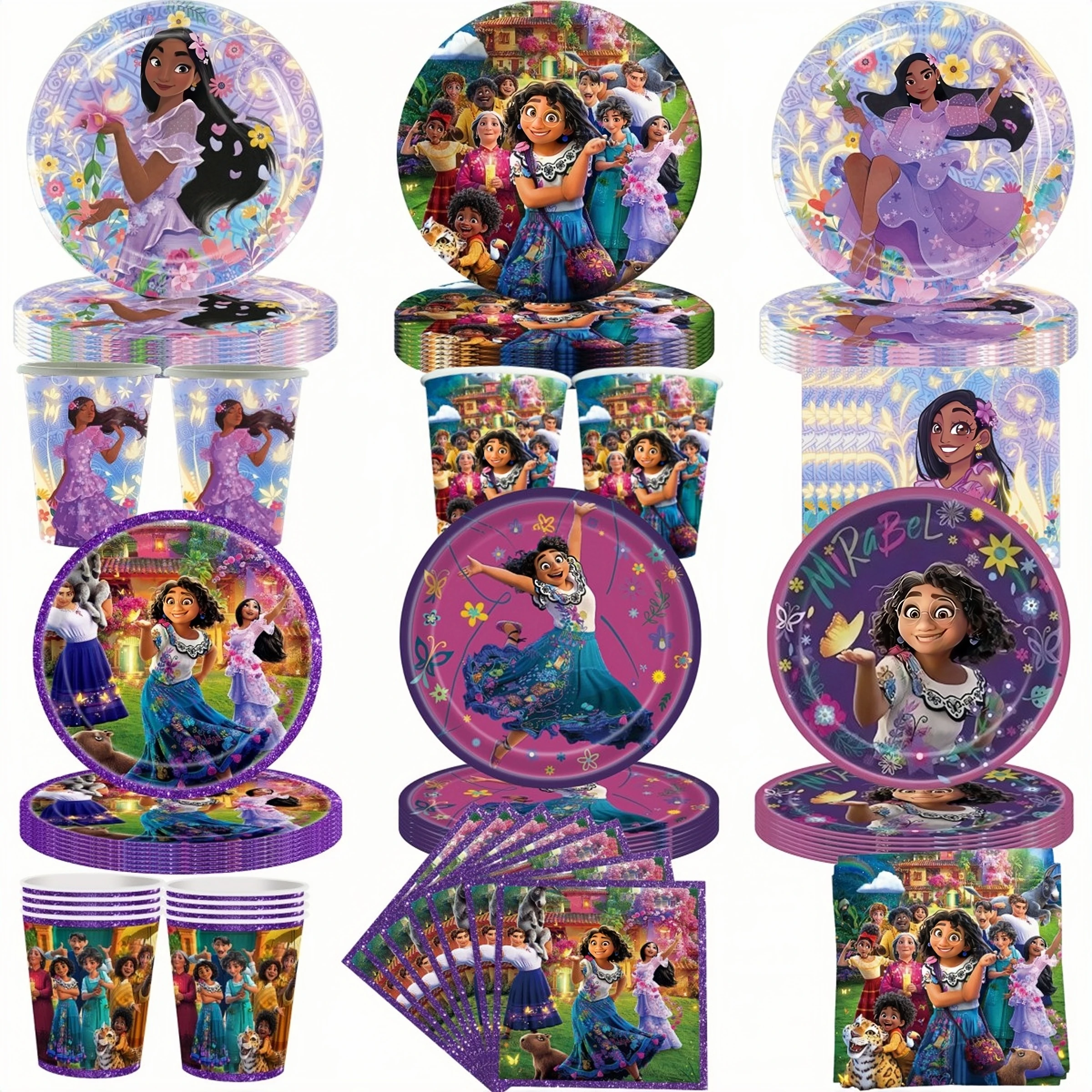 Disney Encanto Mirabel Birthday Party Decoration Cup Plate Napkin Isabella Balloon Gift Bag Flag Baby Shower Girl Party Supplies