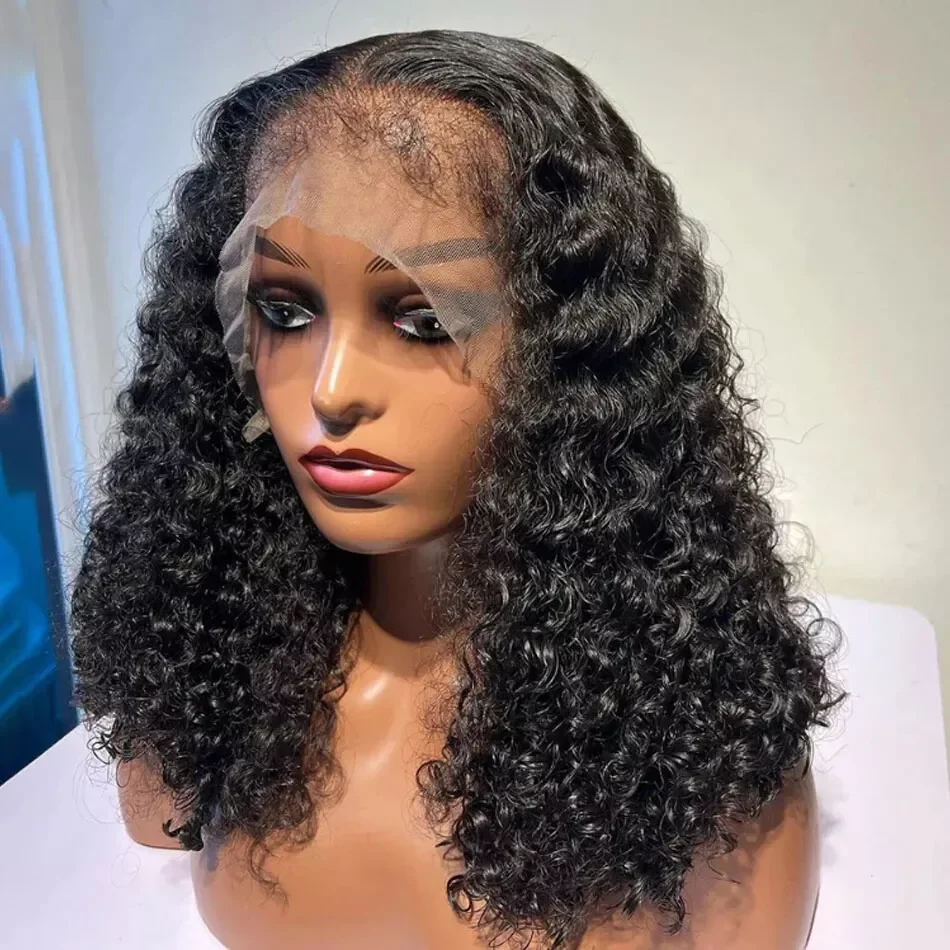 Kinky Curly Bob Cheap Wig Lace Frontal Human Hair Wigs 100% Brazilian Short Water Deep Curly For Women 200 Density 14 16 Inch