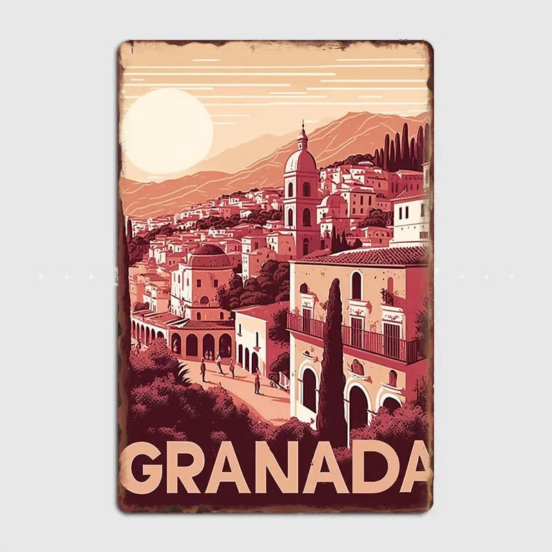 Granada Spain City Travel Scenery Sights Retro Poster Metal Sign Garage Club Indoor Room Decor Wall Decor Custom Tin Home Decor