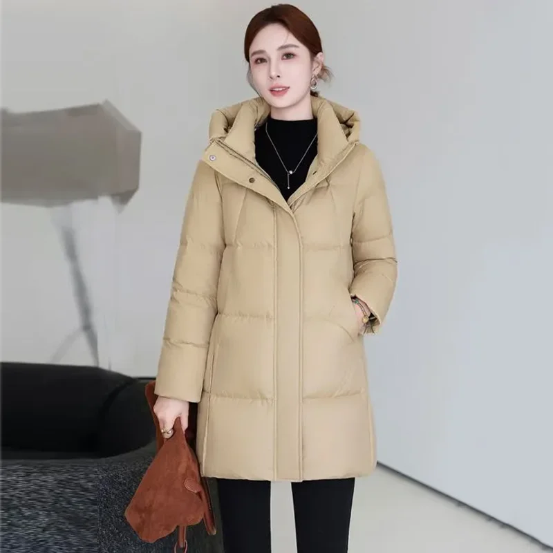 

Новинка 2025, куртка с хлопковой подкладкой и капюшоном, женское пальто средней длины, модная толстая корейская одежда для хлеба, свободная теплая парка