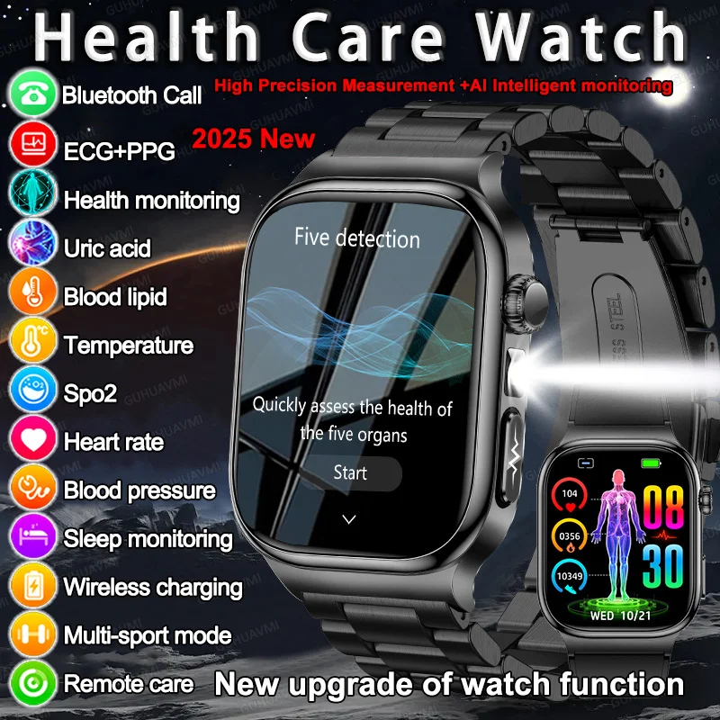 2025 New Smart Watch 2.04-inch Screen Uric acid Blood lipids Body composition Five detection 650mAh Sports HD call Smart watch