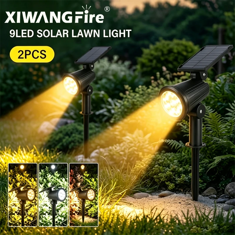 Powerful 9 LED Solar Spotlight for Outdoor Garden Landscape Lighting Waterproof Adjustable Solar Lights for Garden Lawn Yard