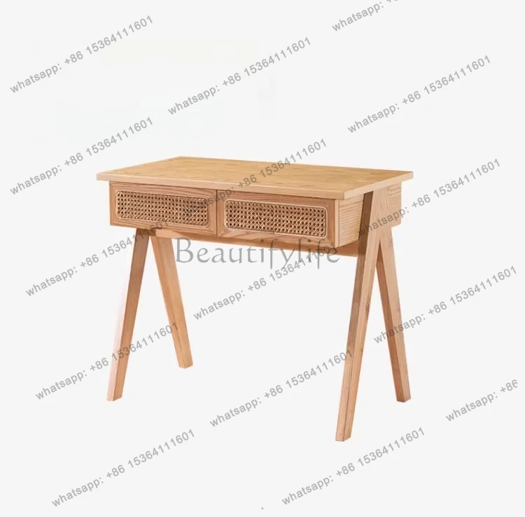 Nordic simple solid wood rattan creative office desk European modern living room writing desk