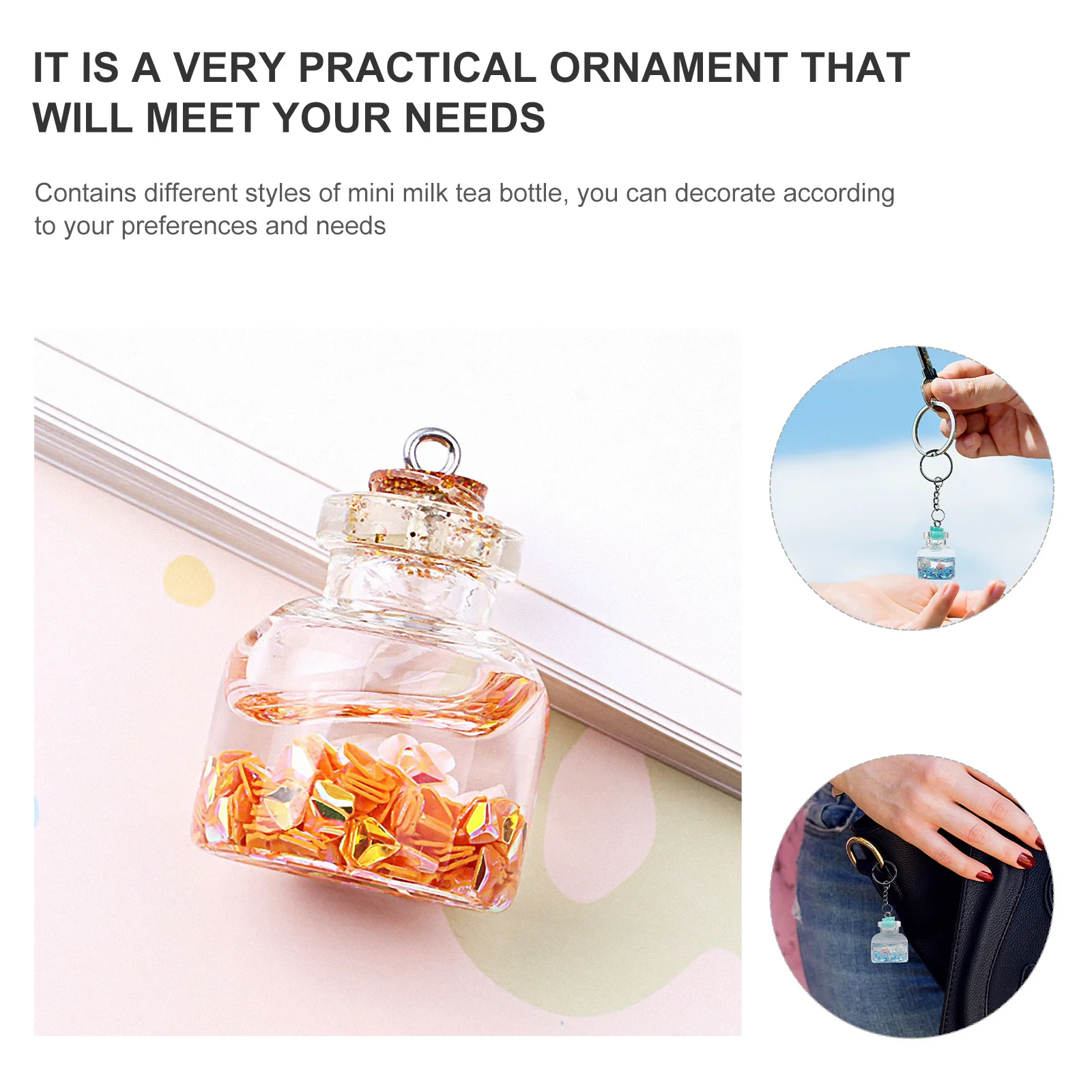

15Pcs Milk Tea Bottle Charms DIY Pendant Decoration Key Chain Accessories Glass Bottle Wishing Pendant Hanging Craft Jewelry