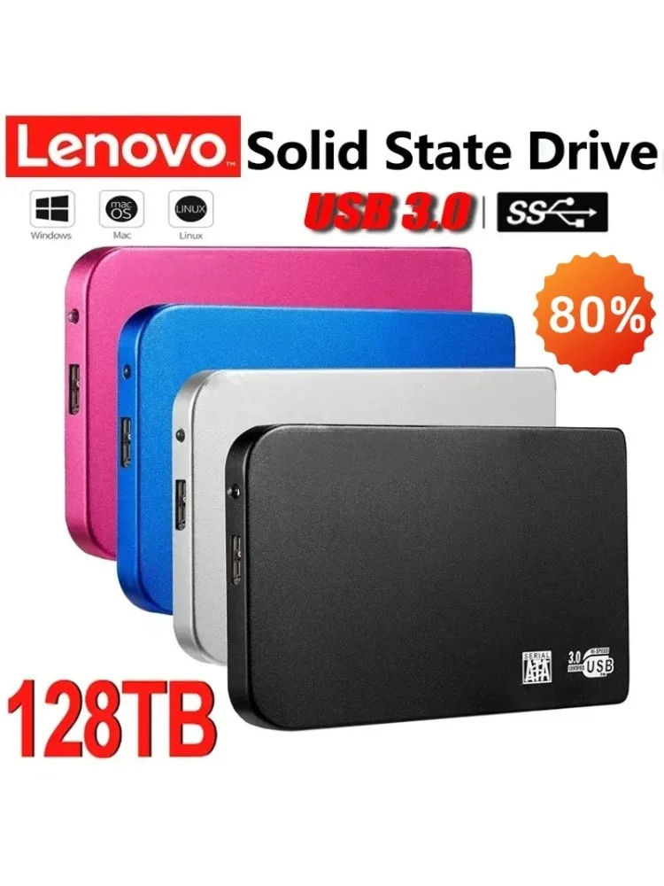 

Lenovo 128TB High-speed SSD USB 3.0 Enclosure Mobile Hard Drive Cases for SSD External Storage HDD Box With USB3.0 Cable ABS