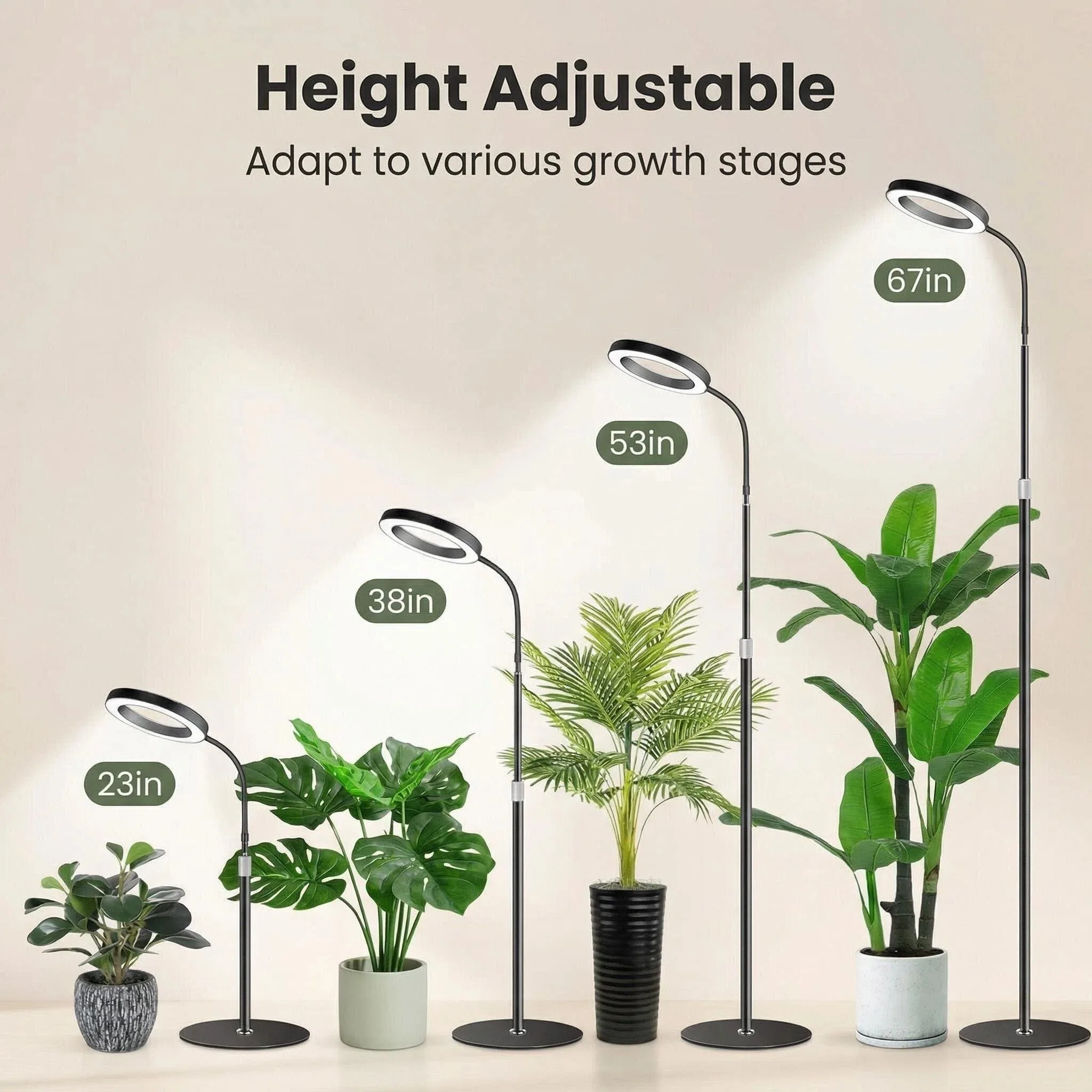 高さ調節可能なフロアプラントランプ、循環タイマーと調光機能付き、室内園芸用
