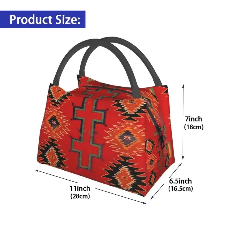 Navajo Saddle Blanket Thermal Insulated Lunch Bag Women Bohemian Geometric Diamond Tribal Ethnic Art Resuable Tote Meal Food Box