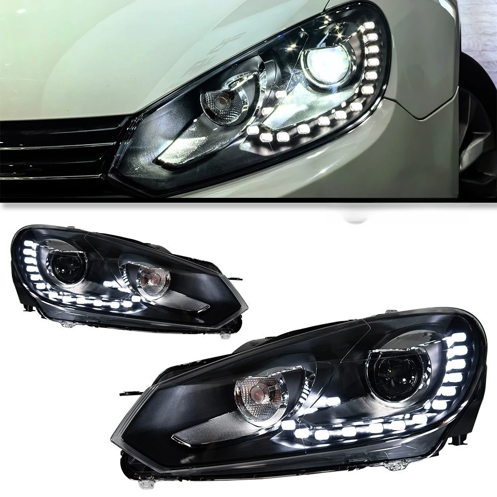 

Поп-автомобильные фары для Golf 6 2009-2012 R20 Golf6 MK6, светодиодные динамические фары, модификация, обновление DRL, дизайн слезных глаз, указатель поворота L