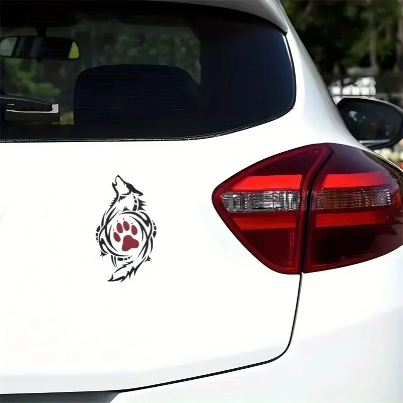 1PC "Wolf Tribal Design Car Sticker, Red Paw Print Decal, Unique Car Accessory for Personalization, Artistic Auto Decor"