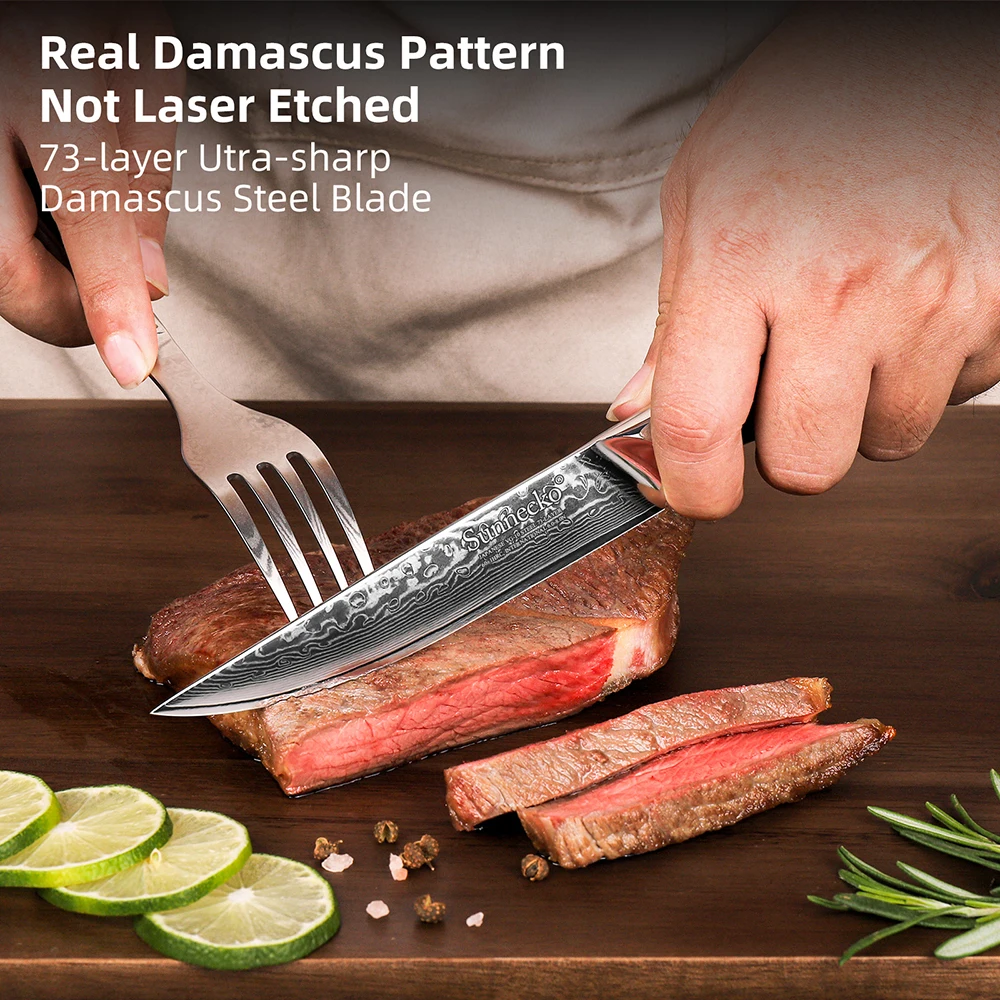 Sunnecko Utility Steak Knives 1-8PCS/Set Damascus Steel Chef\'s Table Meat Cutting Knife Sharp Tableware Kitchen Slicing Tools