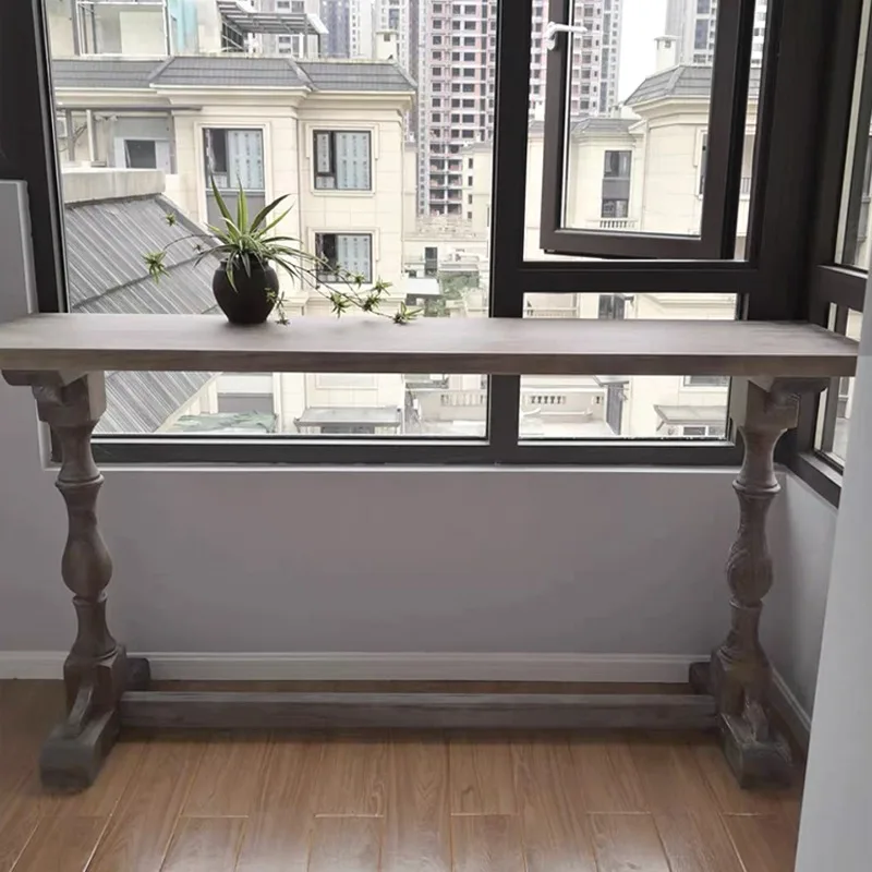 American country long table against the wall solid wood bar table balcony window table B & B dining