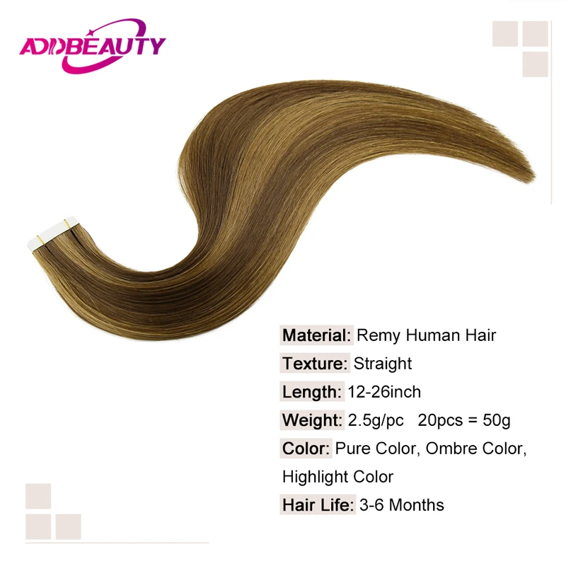 Tape in Human Hair extensions 2.5g/pc 20pcs Straight Brazilian Human Hair Extension Natural Hair Extension Ombre Blond Tape Hair