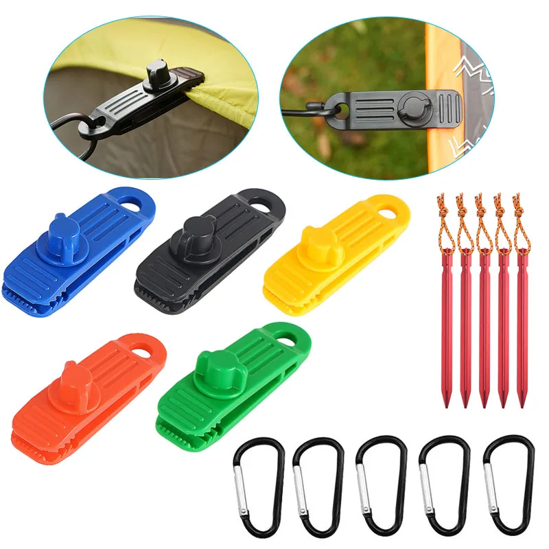 10Pcs Reusable Tarp Tarpaulin Clip Tent Canopy Clip Buckle Outdoor Wind Rope Clamps Awning Mountaineering Camping Accessories