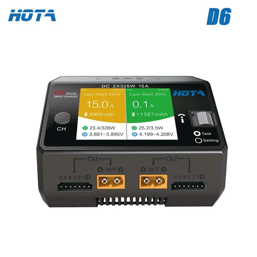 

HOTA D6 Dual Smart Charger 15A Max Current 1600mA DC650W Built-in Micro USB for 1-6S Lipo LiHV NiZn Nicd NiMH Battery Charging