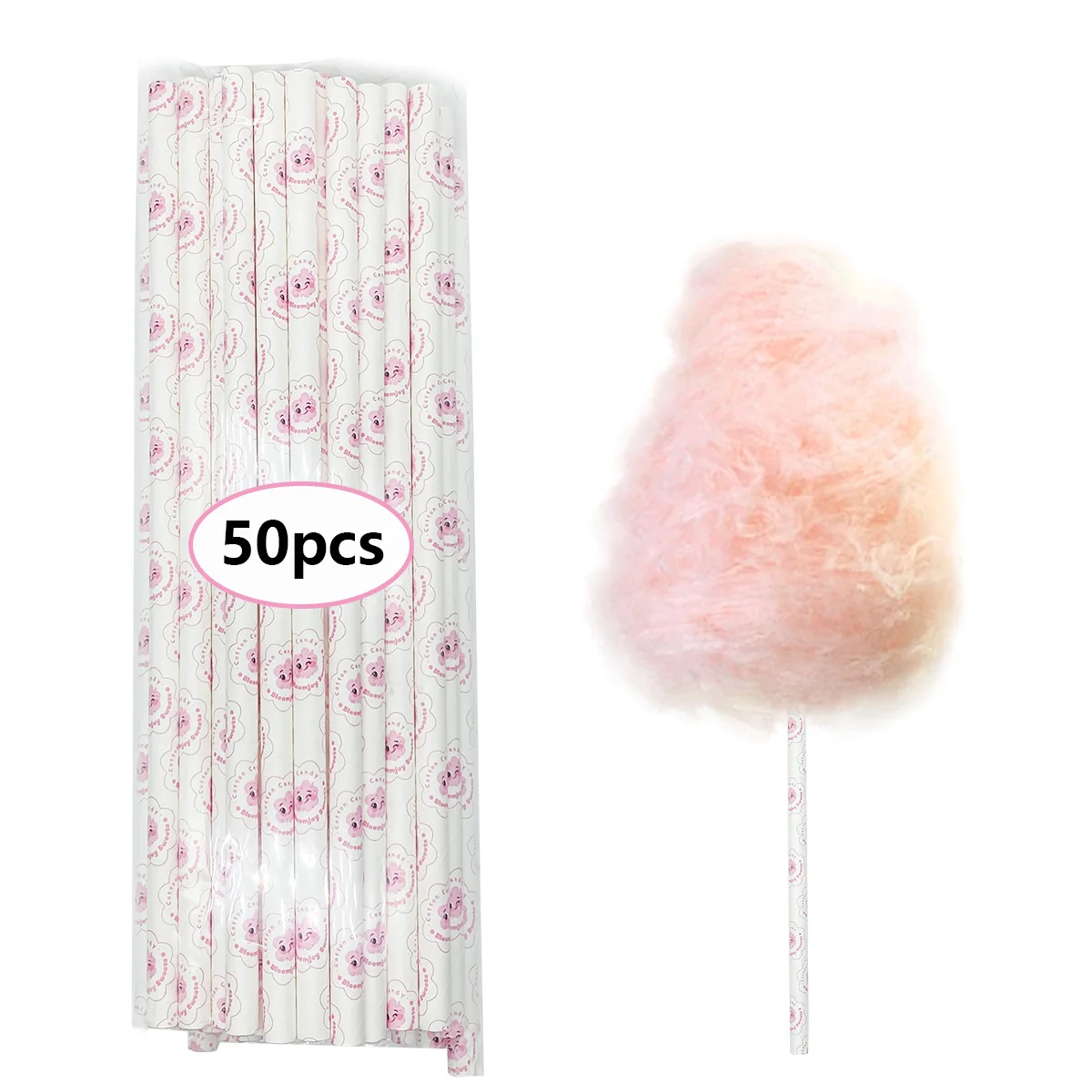 50 toon pink white marshmallow disposable paper straws, 10x300mm - perfect for weddings, parties and celebrations