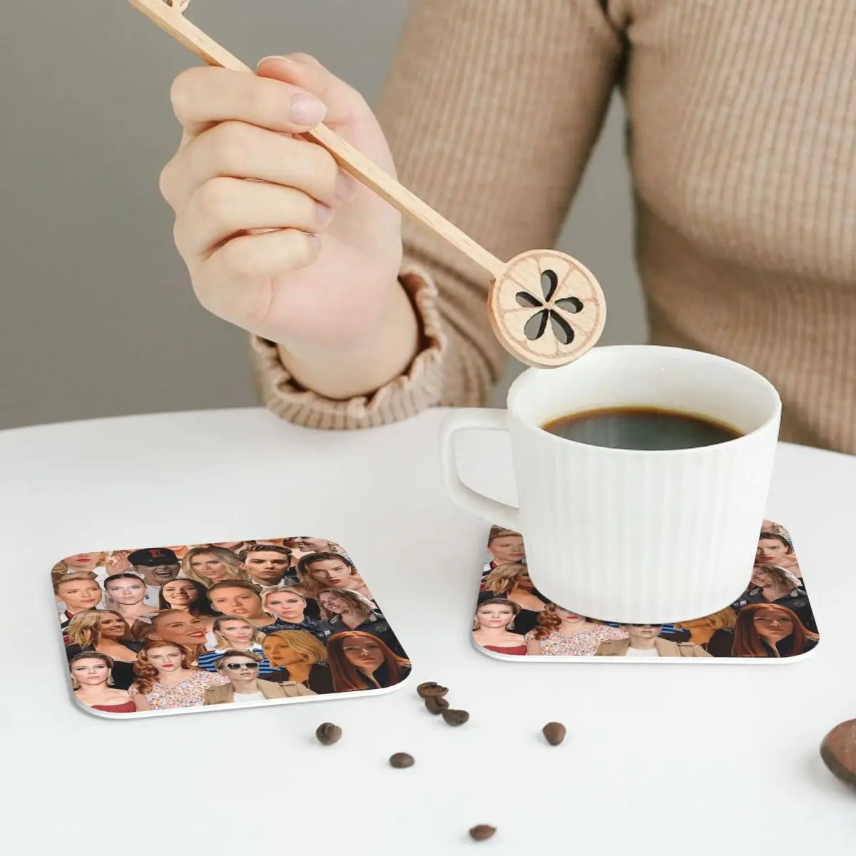 Scarlett Johansson Photo Collage Coasters PVC Leather Placemats Non-slip Coffee Mats for Home Kitchen Dining Pads Set of 6