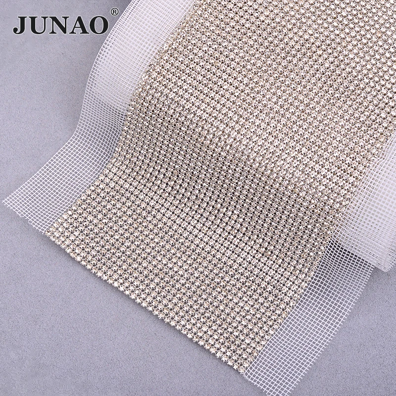 JUNAO 36 Rows*5Yard SS12 Clear Sewing Glass Rhinestone Trim Crystal Mesh Fabric Strass Banding Sheet Applique For Wedding Dress