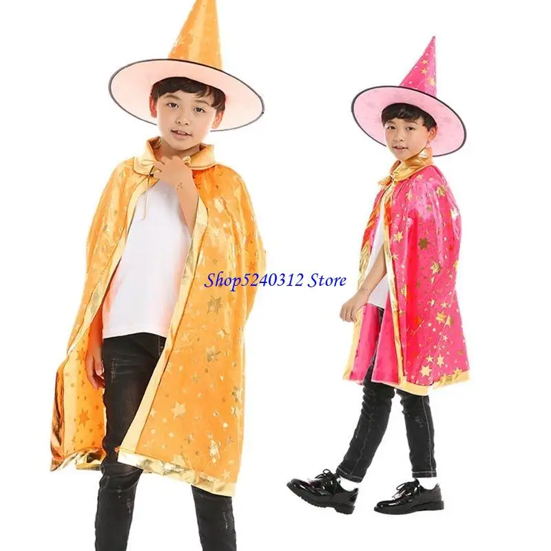 634C Pack of 2 Halloween Witch Hat + Kids Fashionable Felt Halloween Party Hat Festival Carnival Party Cosplay Hat