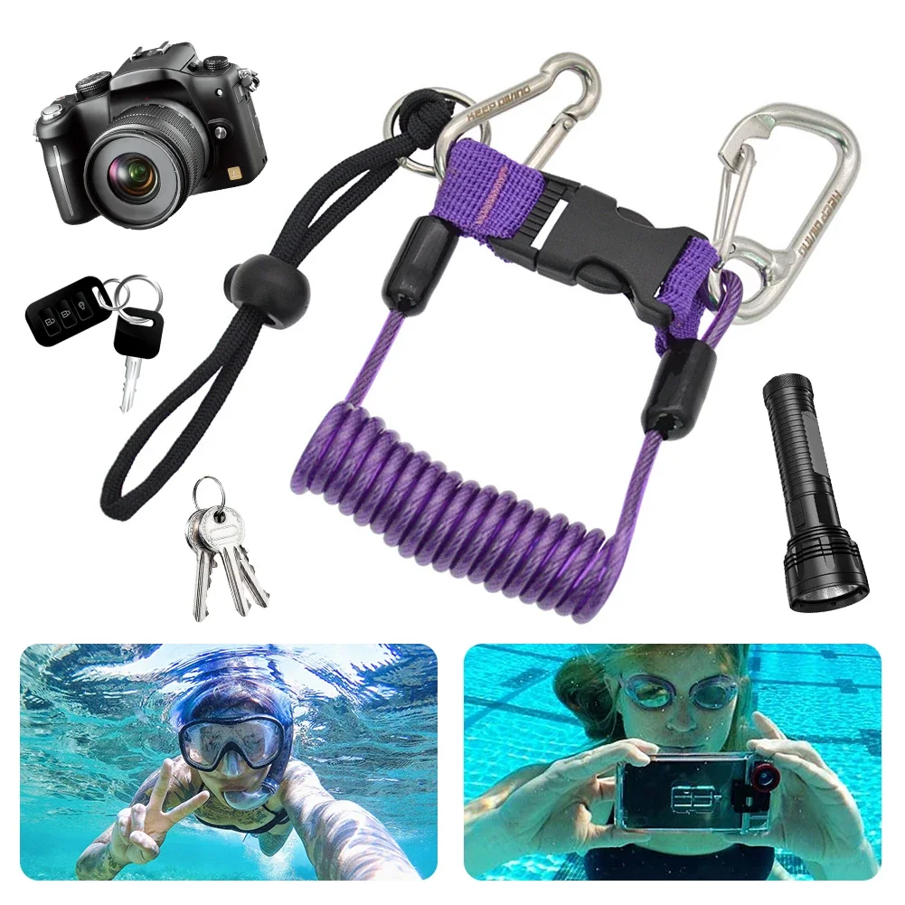 Swimming Diving Lanyard with Quick Release Buckle Diving Spiral Spring Coil Rope Anti-Lost for Underwater Camera Flashlight