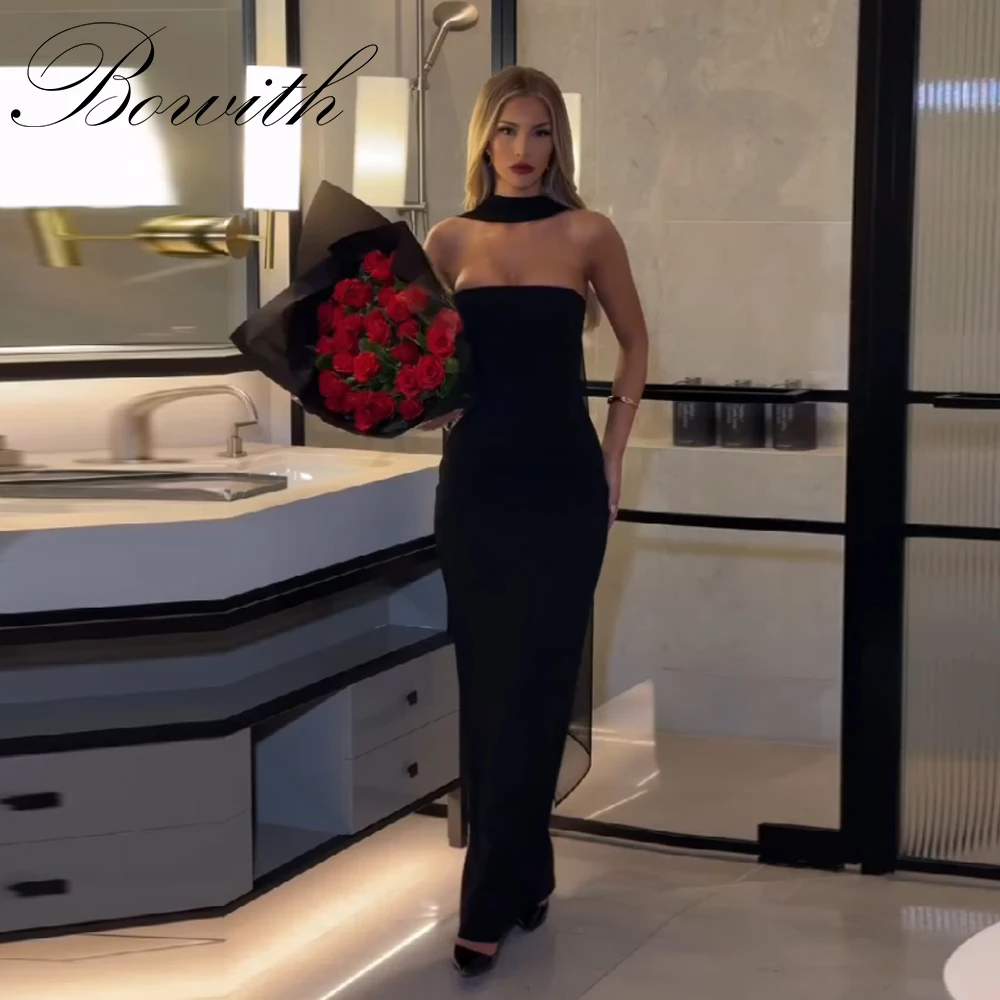 

Bowith Black Formal Evening Dresses Elegant Strapless Simple Floor Length Party Prom Gowns Customized Party Dresses