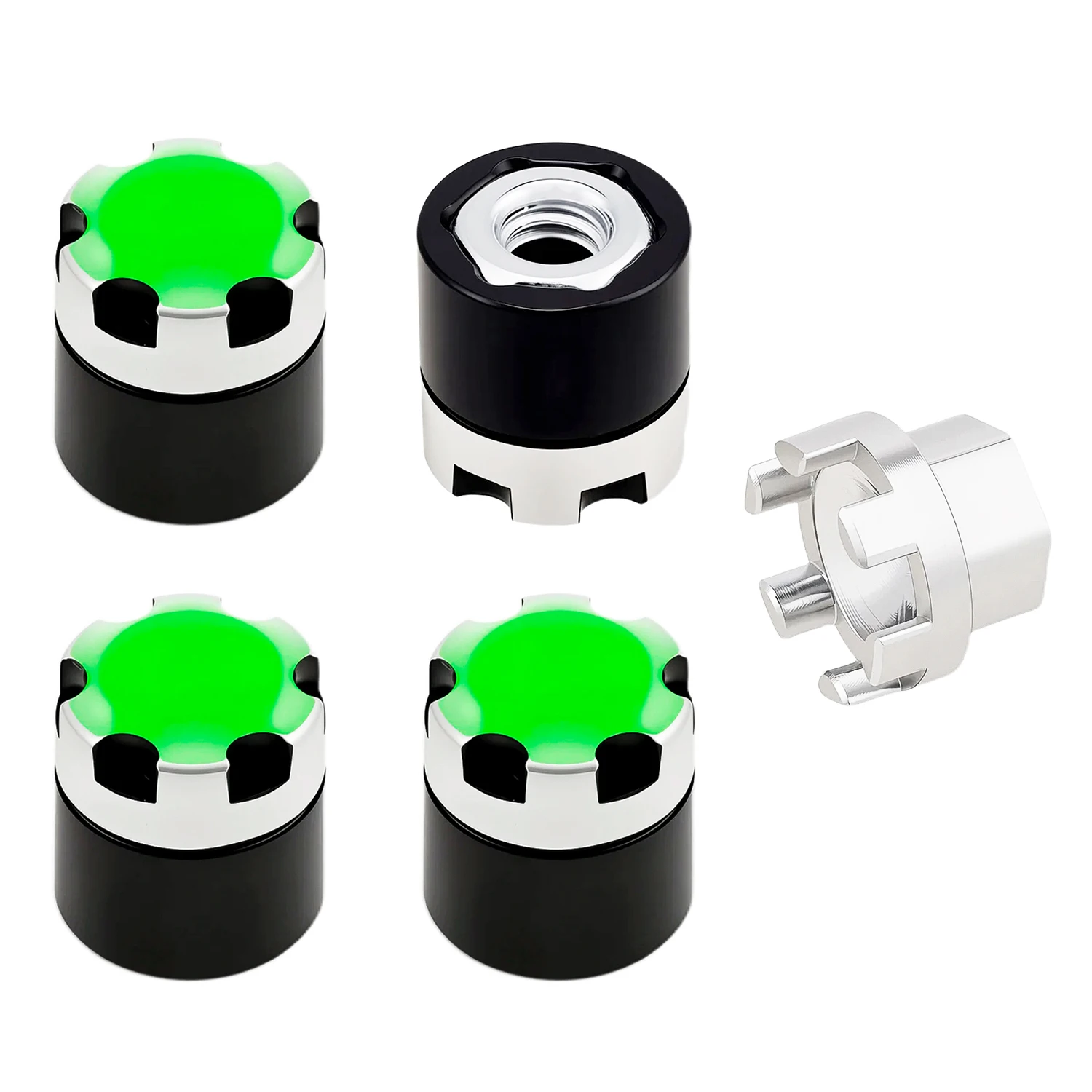 TCRC 4PCS Night Glow Fluorescent Color Aluminum M4 Nut Wheel Rim Center Cap Manual Locking Hubs for 1/10 RC Car TRX4 Axial SCX10