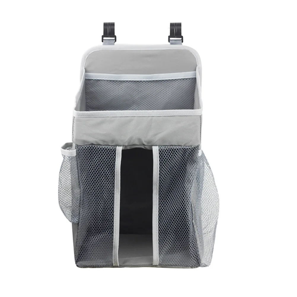 Creative Hanging Baby Bed Organizer Storage Bag for Crib Diapers Clothes Snacks 5Kg Load Capacity Grey Nursery Storage Bag