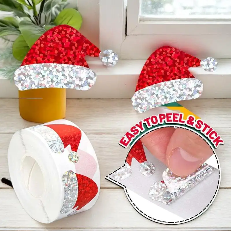 

Упаковка из 500 красных блестящих наклеек Санта-Клауса с водонепроницаемыми самоклеящимися наклейками для праздничных украшений