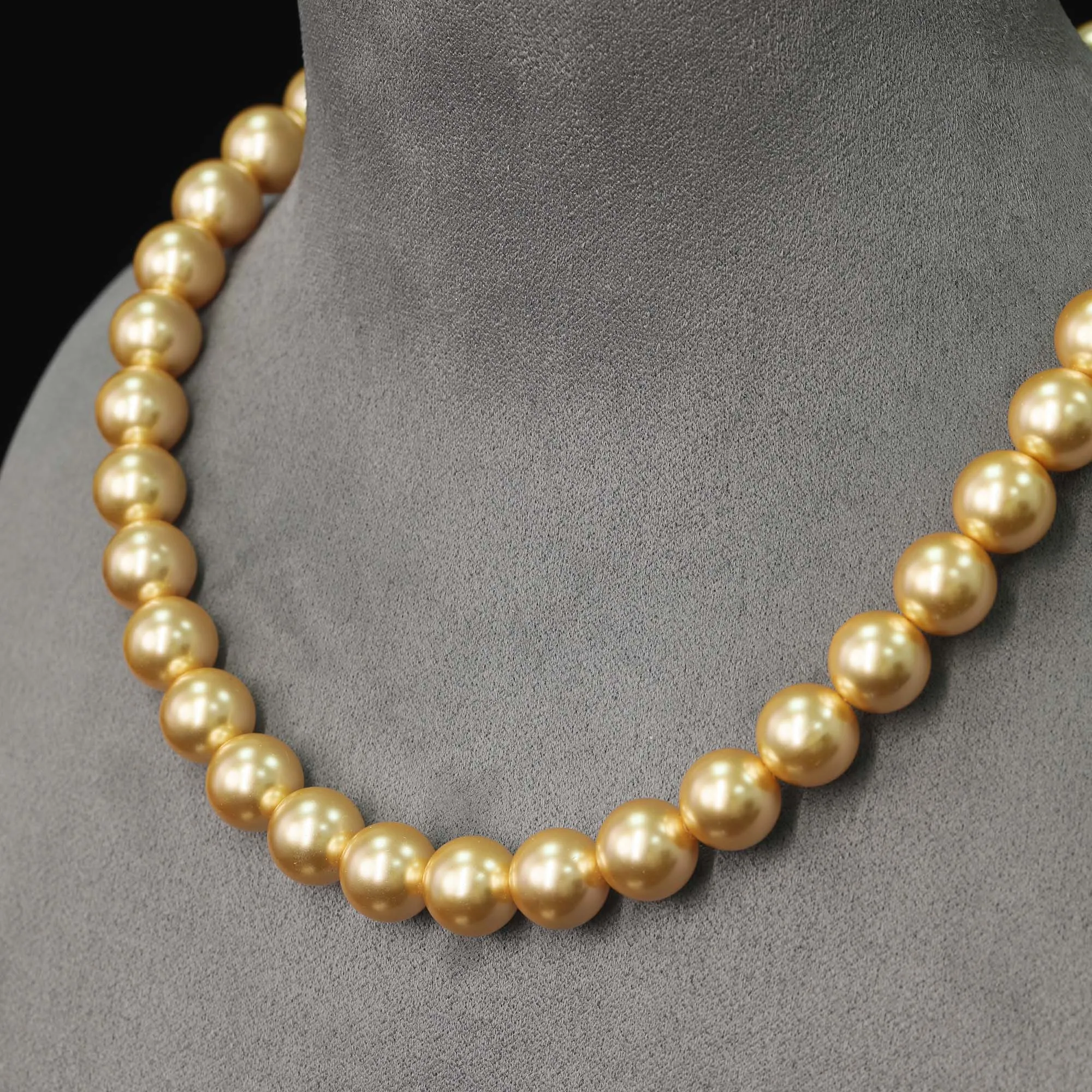 Vintage 12mm Artificial Golden Shell Beaded Necklace 925 Sterling Silver 18K Gold Plated Fine Jewelry for Women's Birthday Gifts
