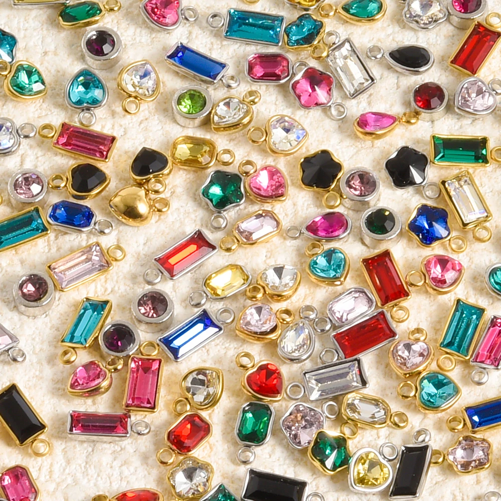 5Pcs No Fade Colorful Random Round Heart Birthstone Charms For Jewelry Making DIY Rhinestone Crystal Pendant Wholesale Finding