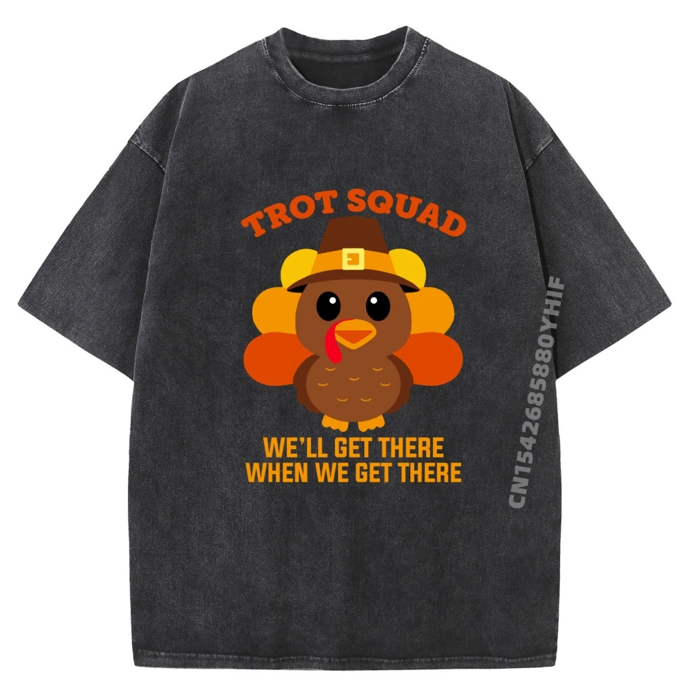 

Turkey Trot Squad Cute Turkey Luxury T-shirt Man Printed Tshirt Men Tops Tees Funny Summer Streetwear Washed Shirt Vintage