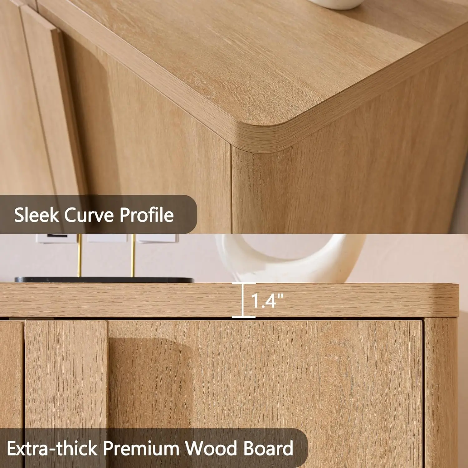 خزانة بوفيه جانبية مقاس 34.5 بوصة مع تخزين، وخزائن ذات مميزة حديثة مع مقابض منحنية وأرفف قابلة للتعديل، وبابين لبار القهوة