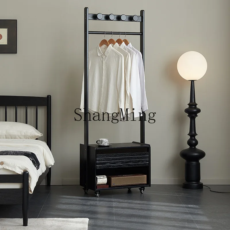 

FG solid wood coat rack bedside table integrated floor hanger bedroom bedside table