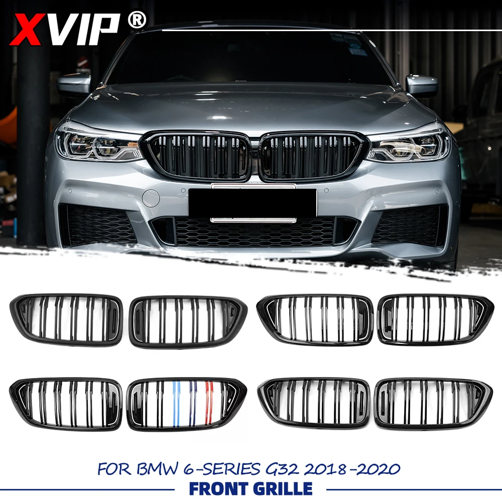 

Глянцевая черная передняя решетка радиатора XVIP для BMW 6-й серии G32 2018-2020, двойная линия, замена передней решетки автомобиля