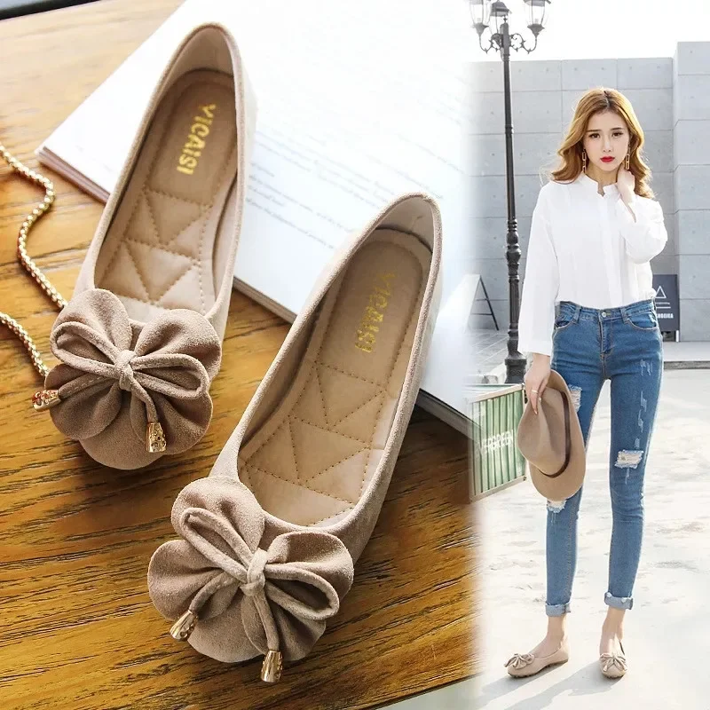 BEYARNE spring autumn sweet bow knot flats women flower appliques moccasins brand high quality ballet flats woman single shoes