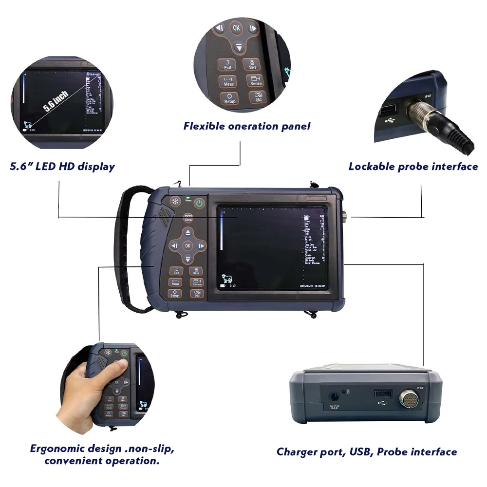Veterinry Ecografo Portatil Ultrasound Scanner Optional Probe 3.5MHz Convex Array Probe,5.0MHz,6.5MHz,3.5MHz Backfat Probe