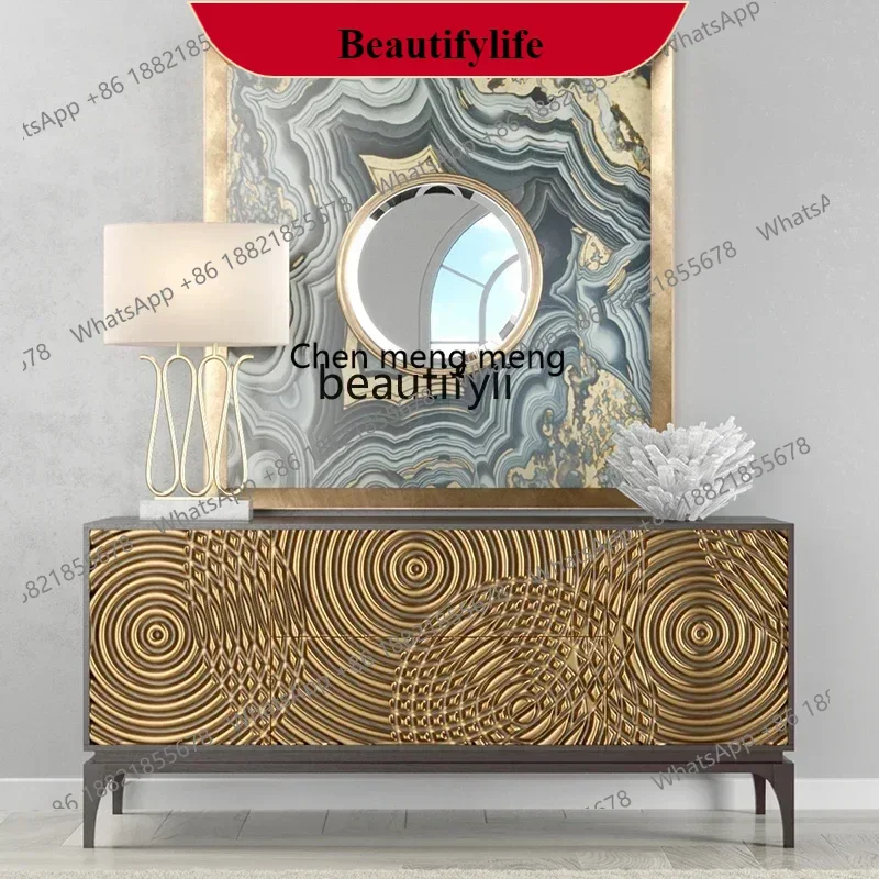 G153  American light luxury style, entrance, high-end dining side cabinet, solid wood carving flower decorative cabinet height