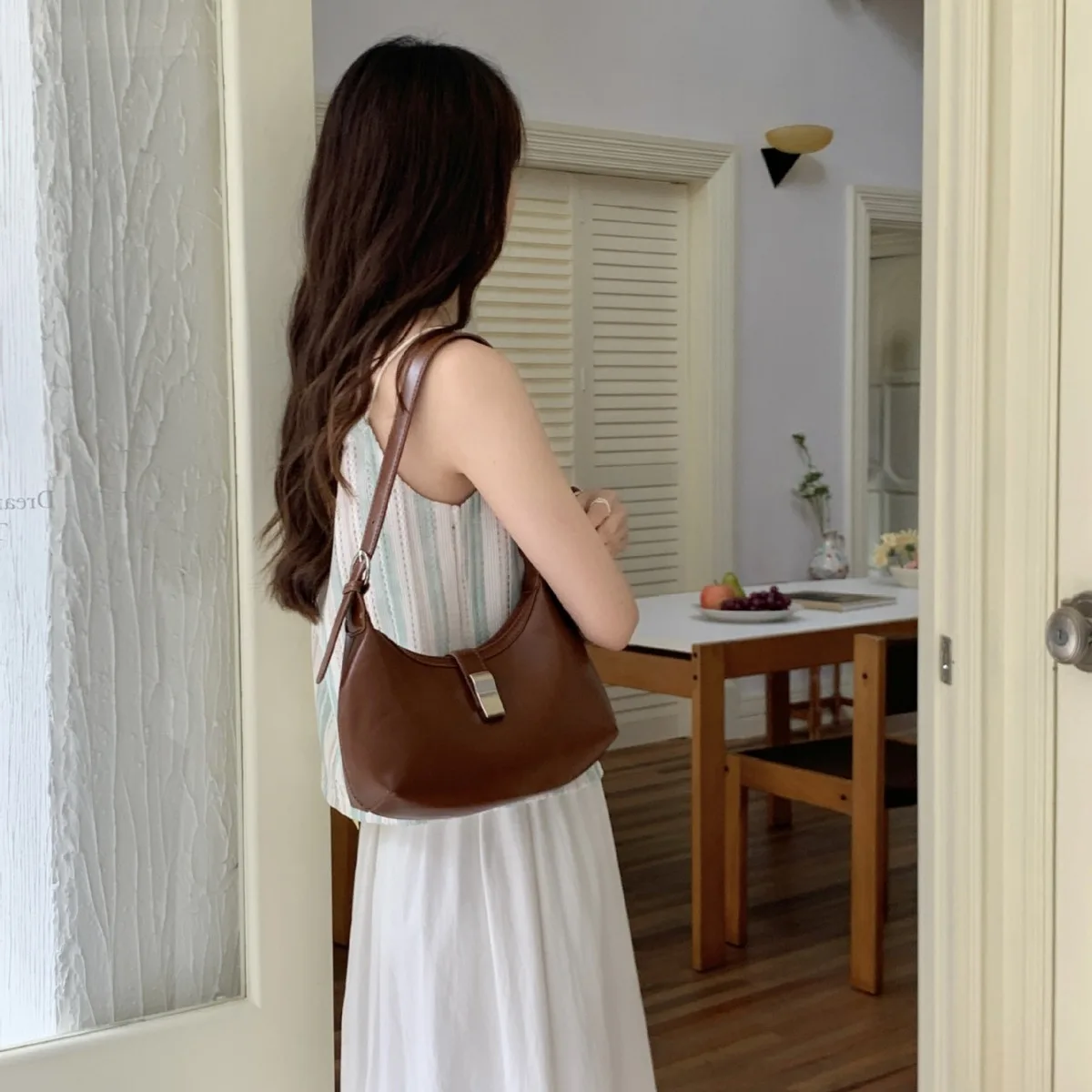 Trendy Design Women\'s Handbag Solid Leather Stachels Underarm Bags Large Capacity Female Commute Shoulder Pack Lady Handle Bolso