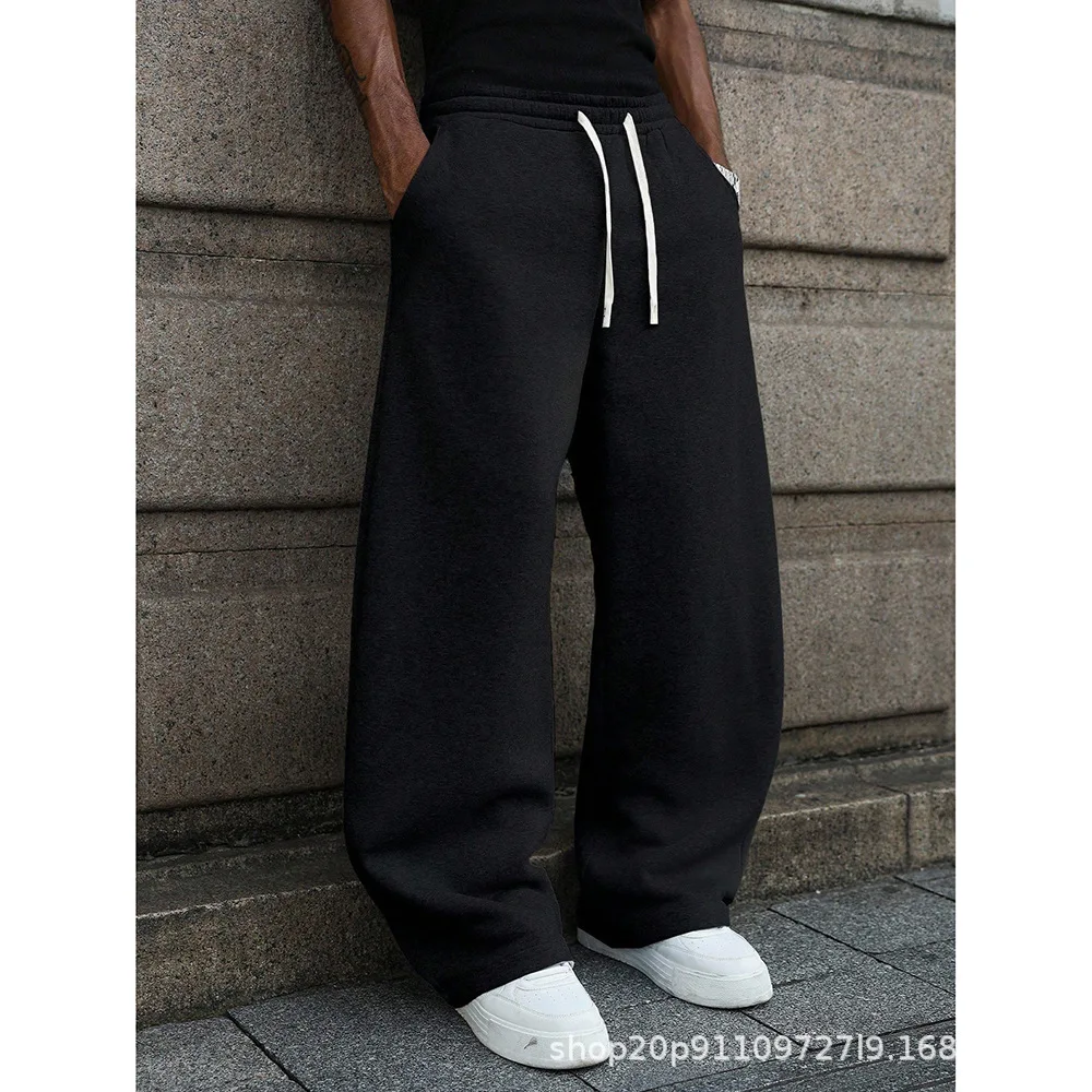 2026 Men Drawstring Casual Pants Low Waist Straight Leg Polyester Loose All Match Sports Long Trousers Daily Streetwear Fashion