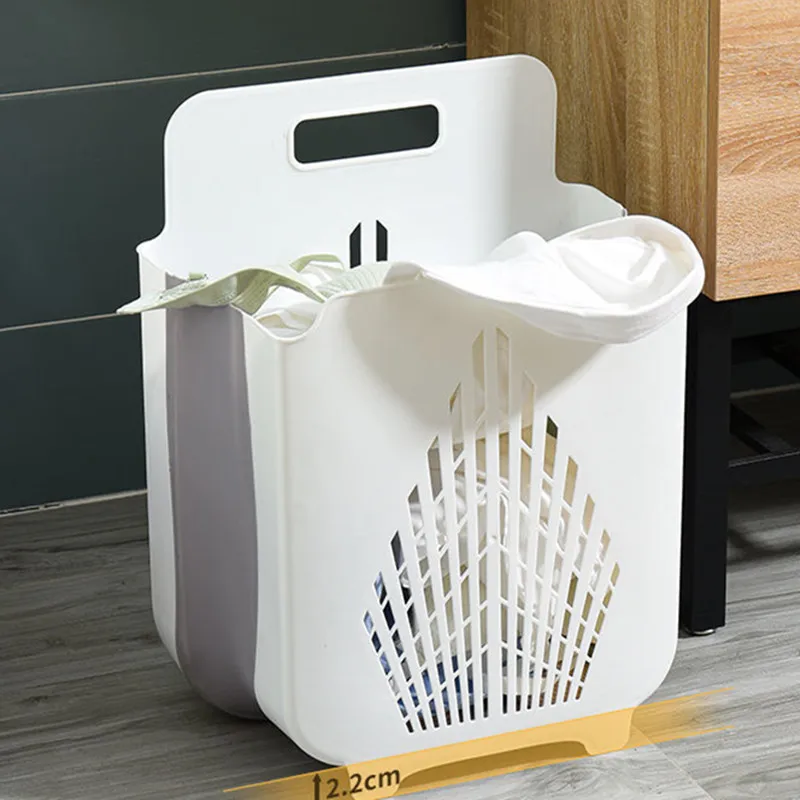 

Home Plastic Punch-free Folding Laundry Basket Large Capacity Bathroom Wall-mounted Dirty Clothes Storage Basket Organizer