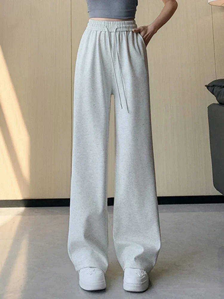 

Loose Fitting Women's Sports High Waisted Slim Fit Straight Leg Pants Casual Tie Up Simple YK2 Chic Office Women Wide Leg Pants