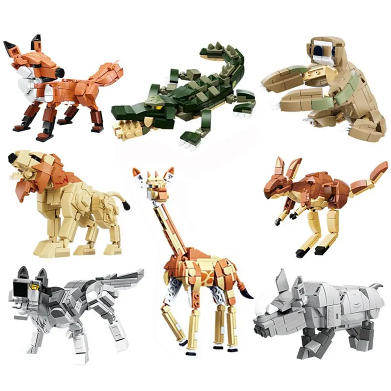 City Animal Figures Lion Wolf Kangaroo Giraffe Crocodile Building Blocks Zoo Farm Vegetable Garden Bricks Toys For Kids Gifts