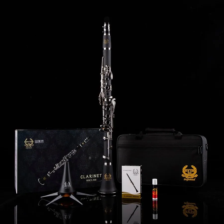 Rhythm Bb Clarinet 17 Nickel Keys Woodwind Band Orchestra Musical Instruments for Beginners Includes Case Stand 10 Reeds and Cl