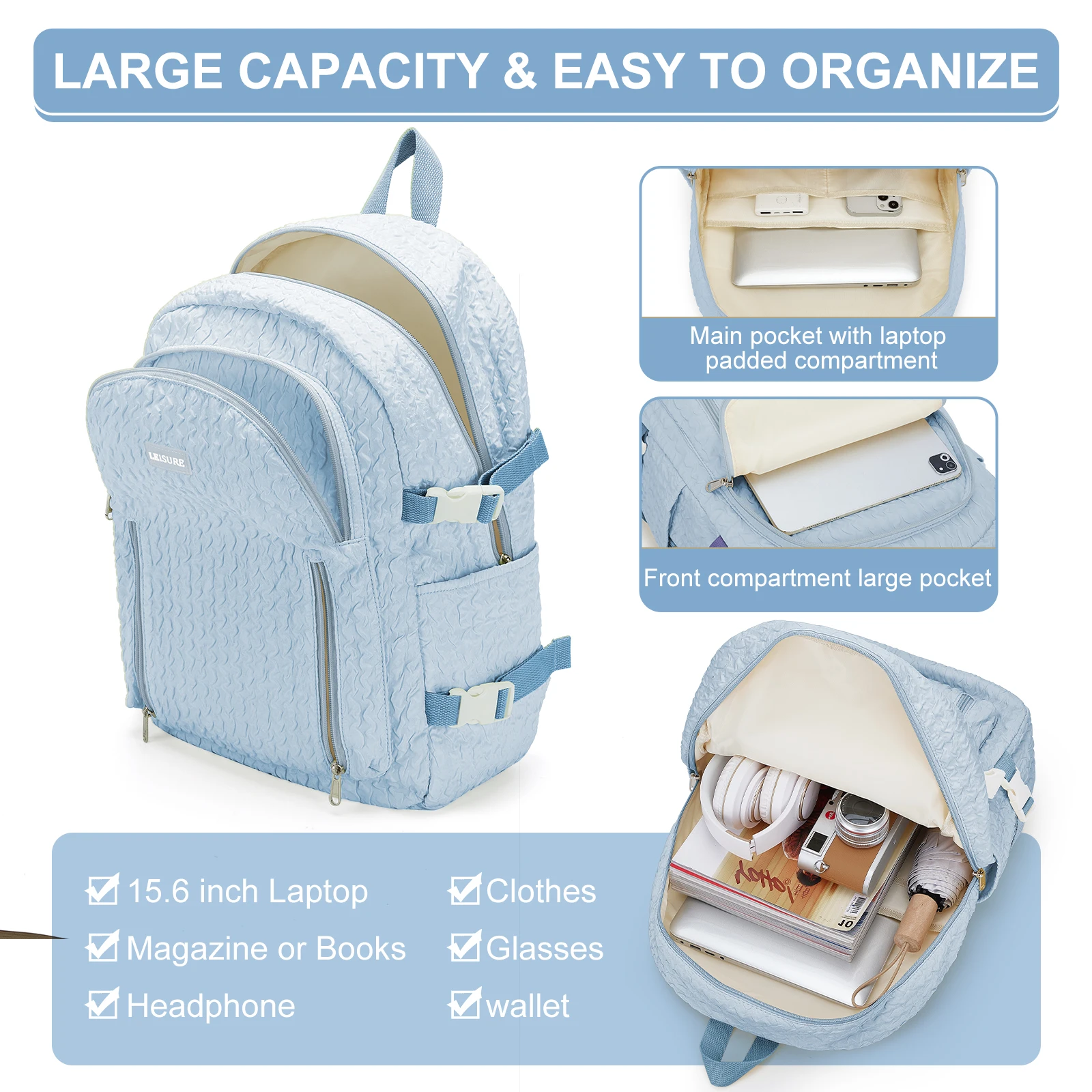 Women's Backpack, Large Capacity Lightweight Design Student School Bag for Girls, College Student Laptop Bag, Travel Backpack