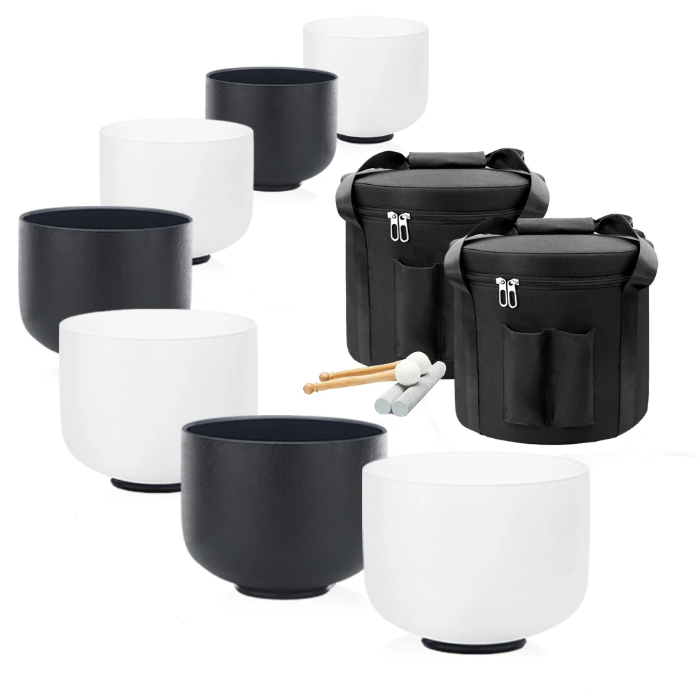 

Hye-eun Black&White 7pcs 6-12inch 440/432Hz Crystal Singing Bowl Set with Bag and Rubber Mallet,Sound Healing Instruments