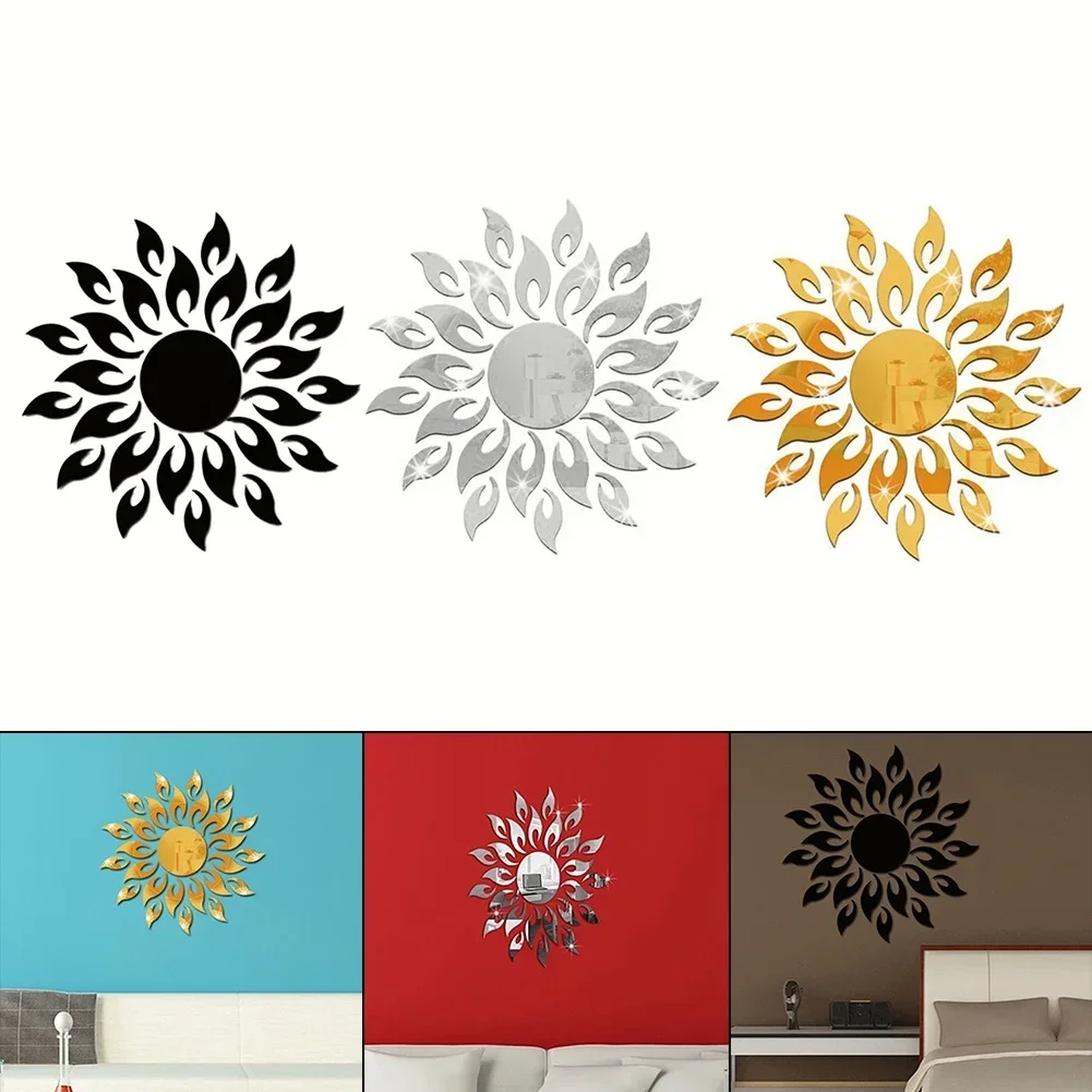 1pcs Mirror Sun Flower Art Removable Wall Sticker 15 Cm Sunflower Circle Diameter Acrylic Mural Decal Room Decoration