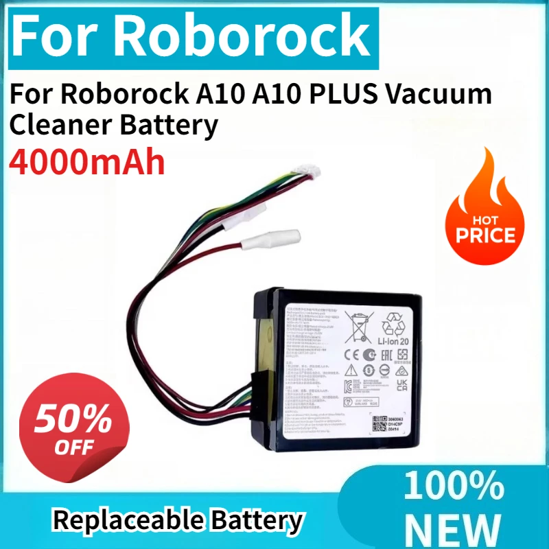 New Replaceable Lithium Battery 4000mAh for Roborock A10 A10 PLUS Vacuum Cleaner Battery