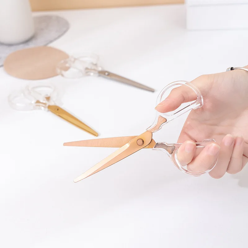 Forbici acriliche manico trasparente colore sfumato Sharp cucina in acciaio inossidabile, cancelleria per ufficio, cucito per potatura tagliato a carta