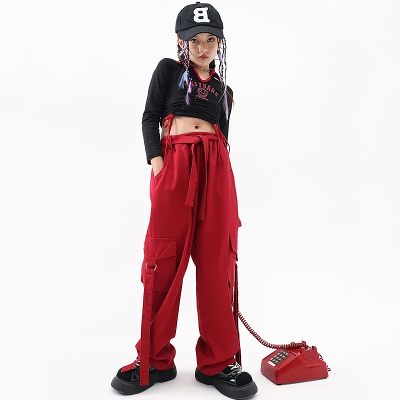 

Tops Red Casual Pants Dancer Outfit Festival Outfit Hip Hop Clothes Girls Streetwear Jazz Dancewear Stage Costume Crop