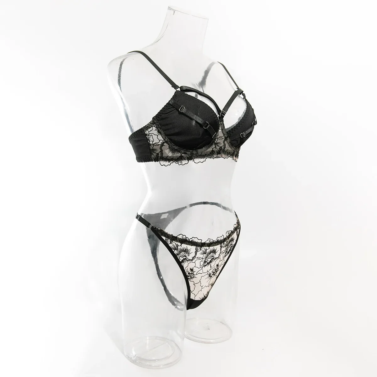 

Women Erotic Lingerie Sexy Lace Crochet Cutout Embroidery High Waist Comfortable Underwear Set Chic Elegant Separate Intimates