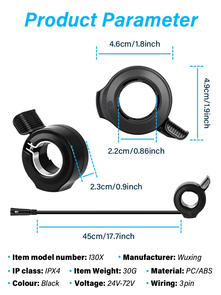 EBike 130X Daumengas-Geschwindigkeitsregelung, Fingerdrossel, 3-poliger wasserdichter Stecker für Bafang BBS01B BBS02B BBSHD Mid Drive Motor – Detail 2
